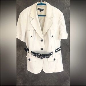 Michael Antonio Collection Cream Utility Shirt Jacket | Zebra Belt | Size 16